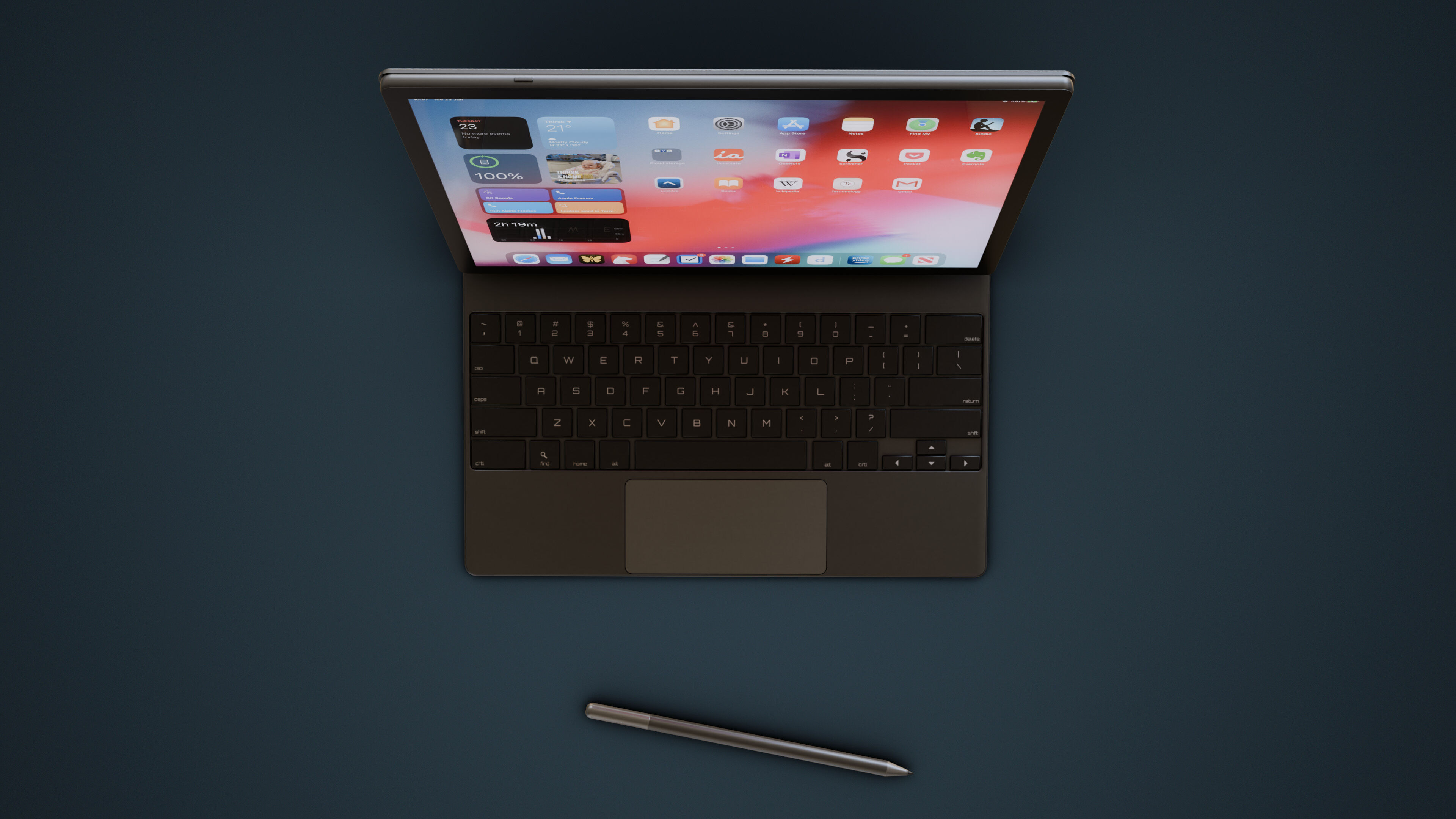 Large Digital Tablet With Keyboard Case and Stylus Low-poly 3D model_8