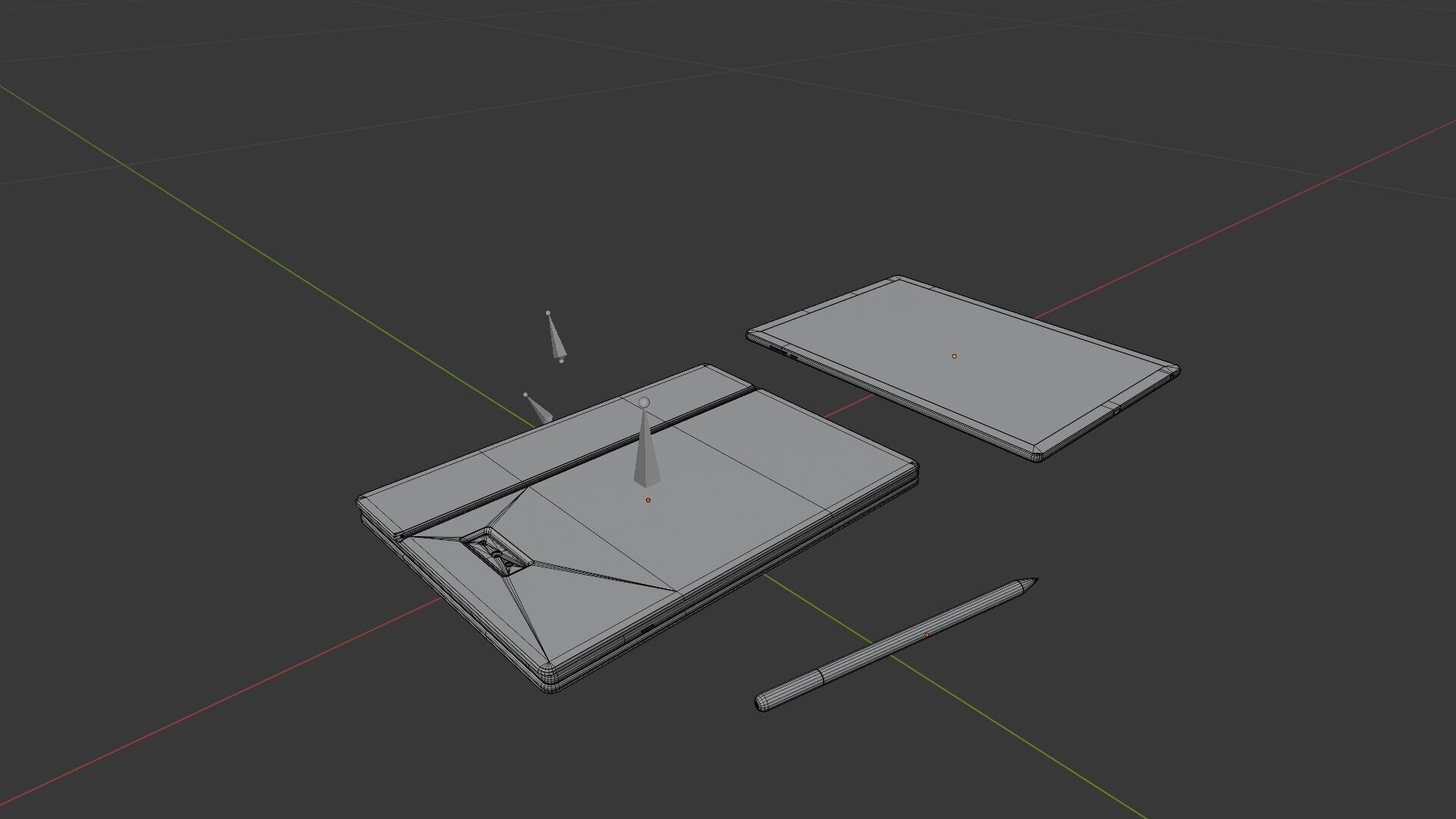 Large Digital Tablet With Keyboard Case and Stylus Low-poly 3D model_17