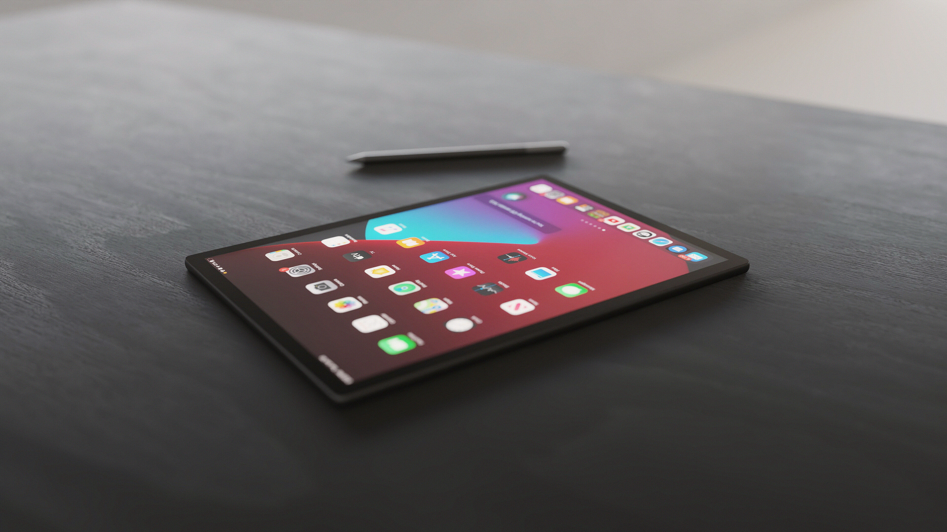 Large Digital Tablet With Keyboard Case and Stylus Low-poly 3D model_6