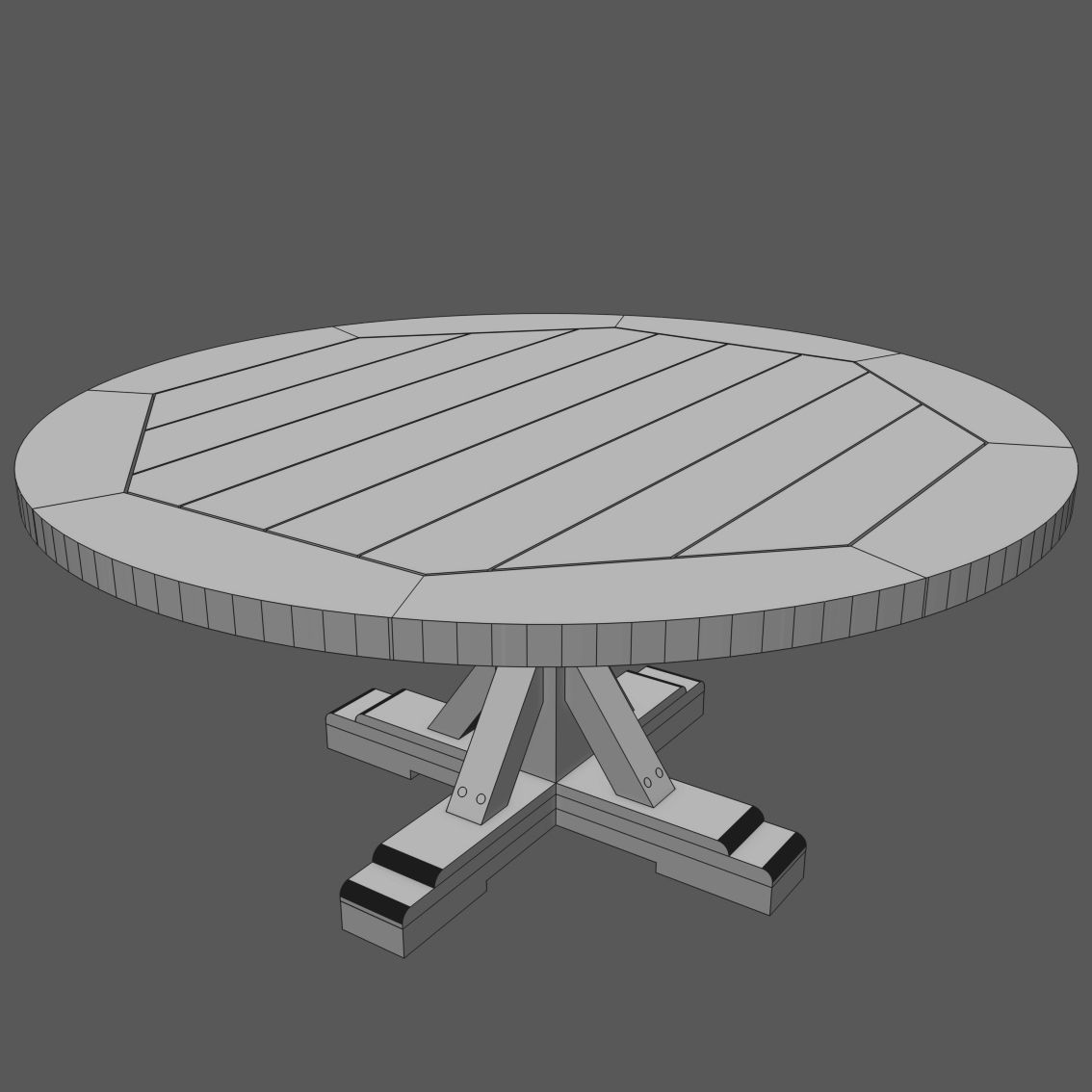 Protected Teak Round Trestle Dining Table Low-poly 3D model_5