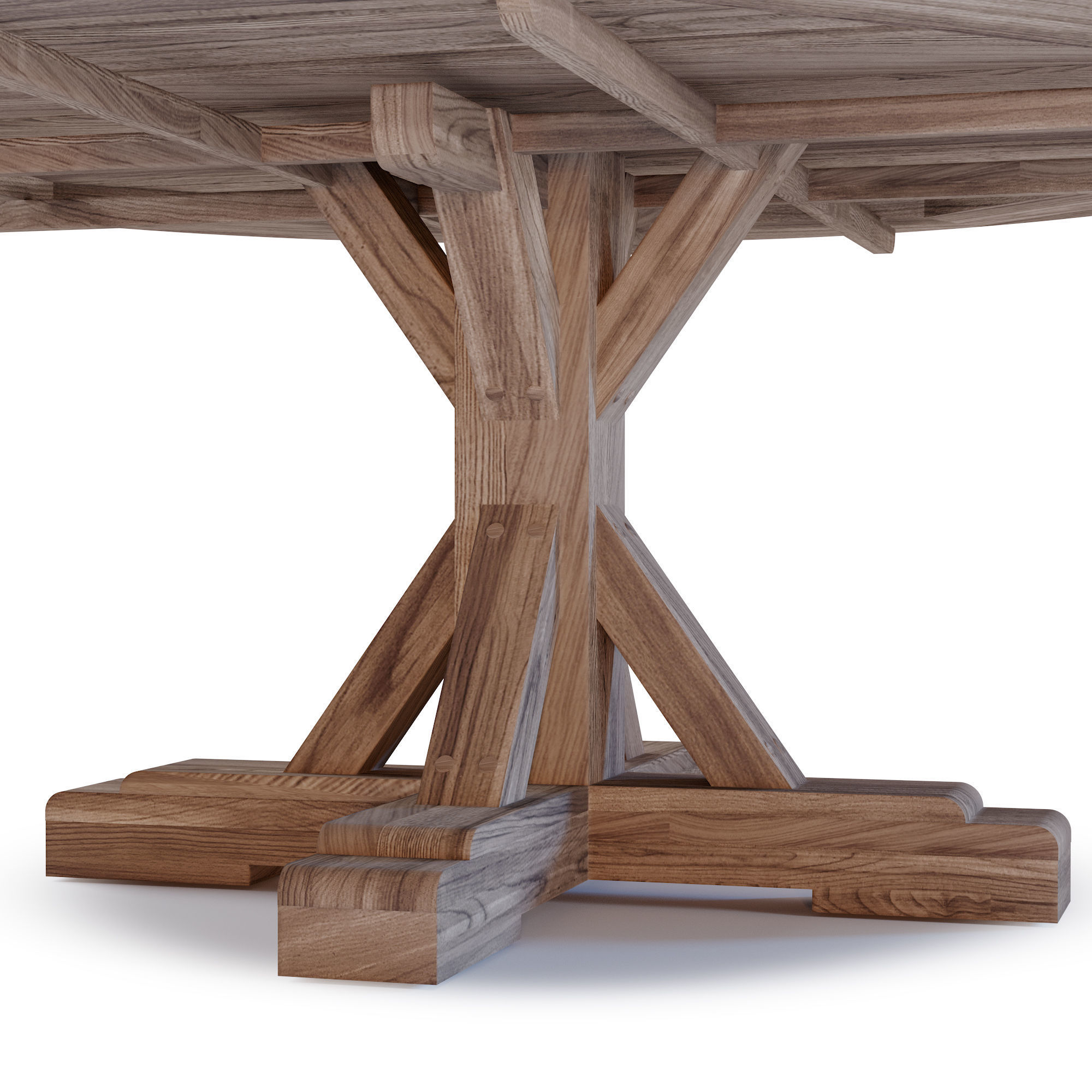 Protected Teak Round Trestle Dining Table Low-poly 3D model_2