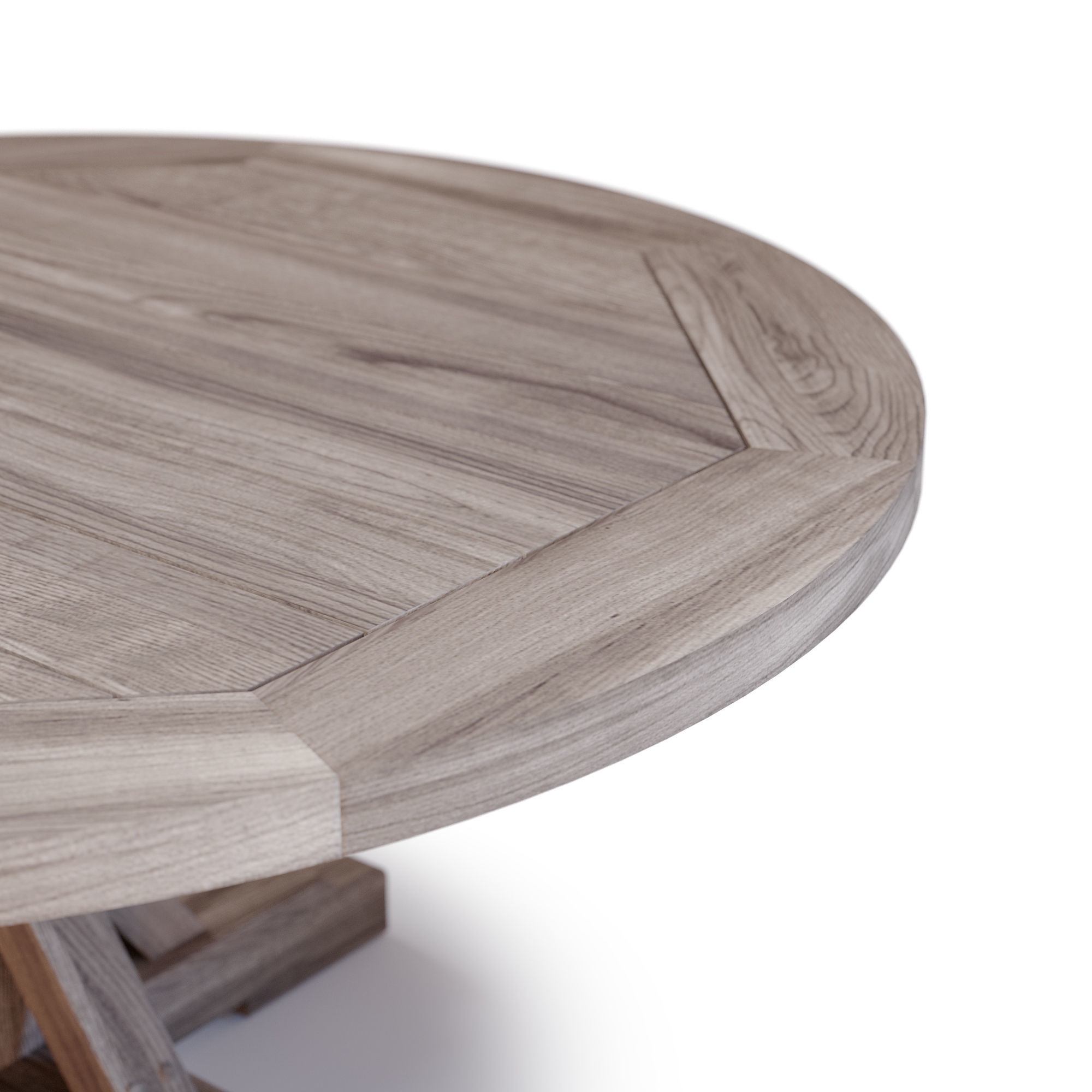 Protected Teak Round Trestle Dining Table Low-poly 3D model_3
