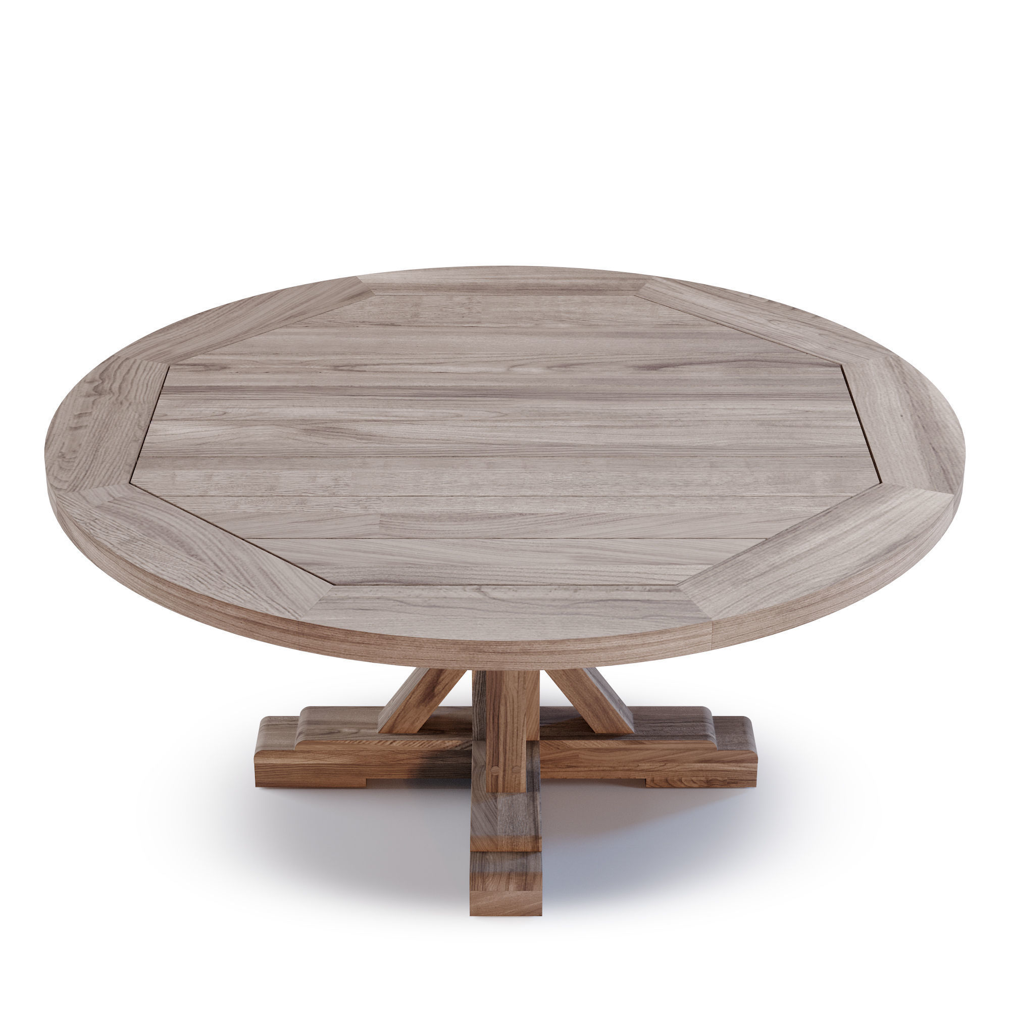 Protected Teak Round Trestle Dining Table Low-poly 3D model_1