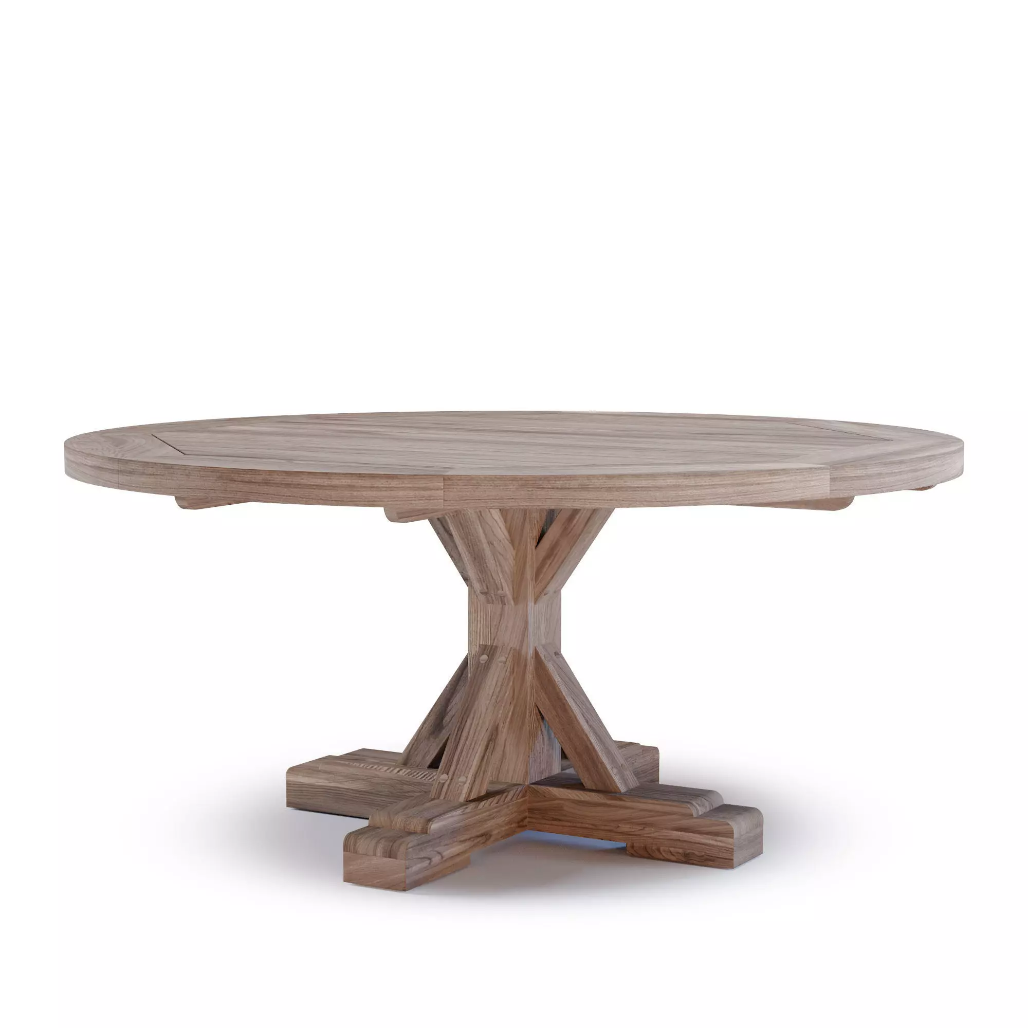 Protected Teak Round Trestle Dining Table Low-poly 3D model_0
