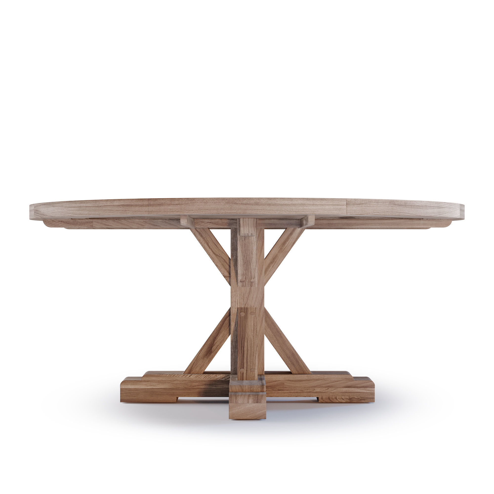 Protected Teak Round Trestle Dining Table Low-poly 3D model_4