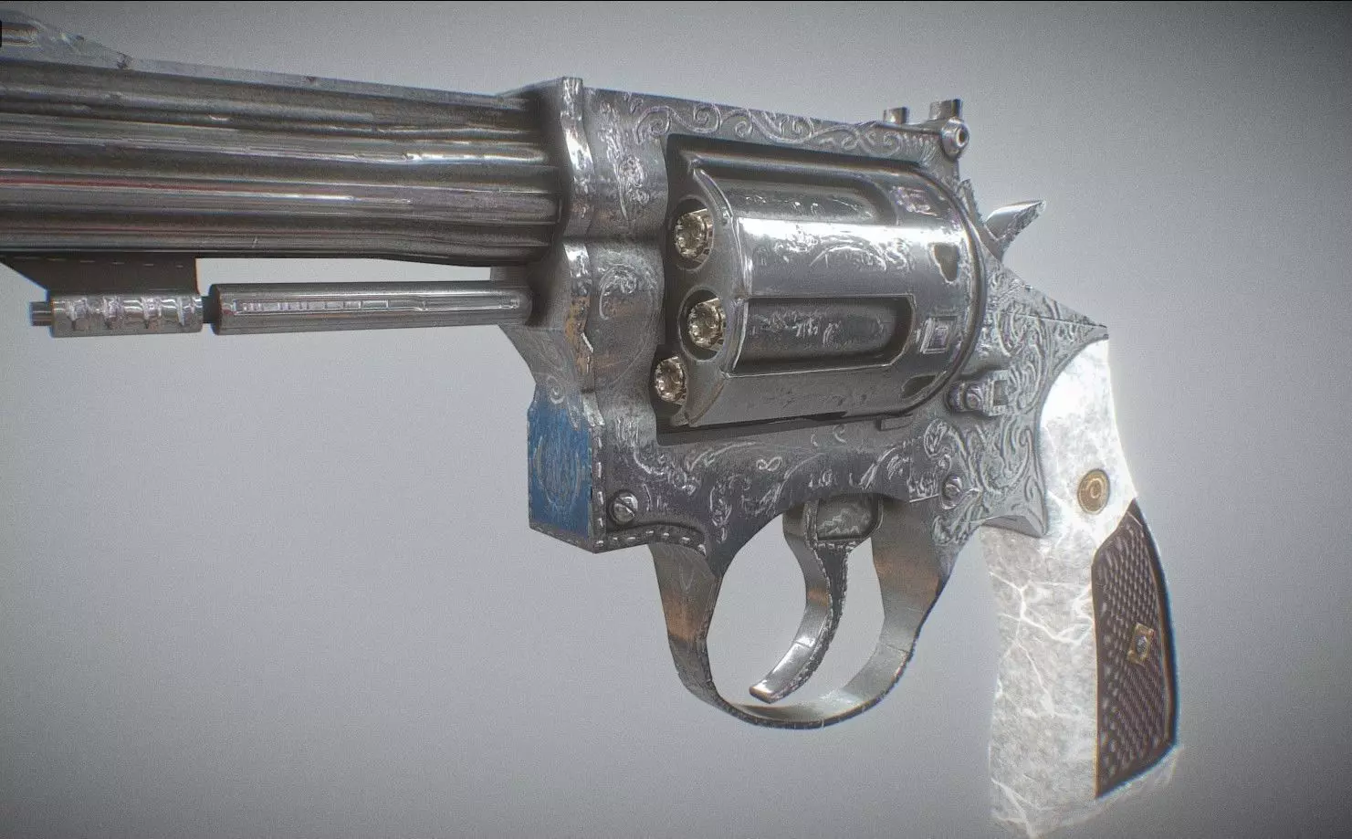 Revolver Engraved Low-poly 3D model_0