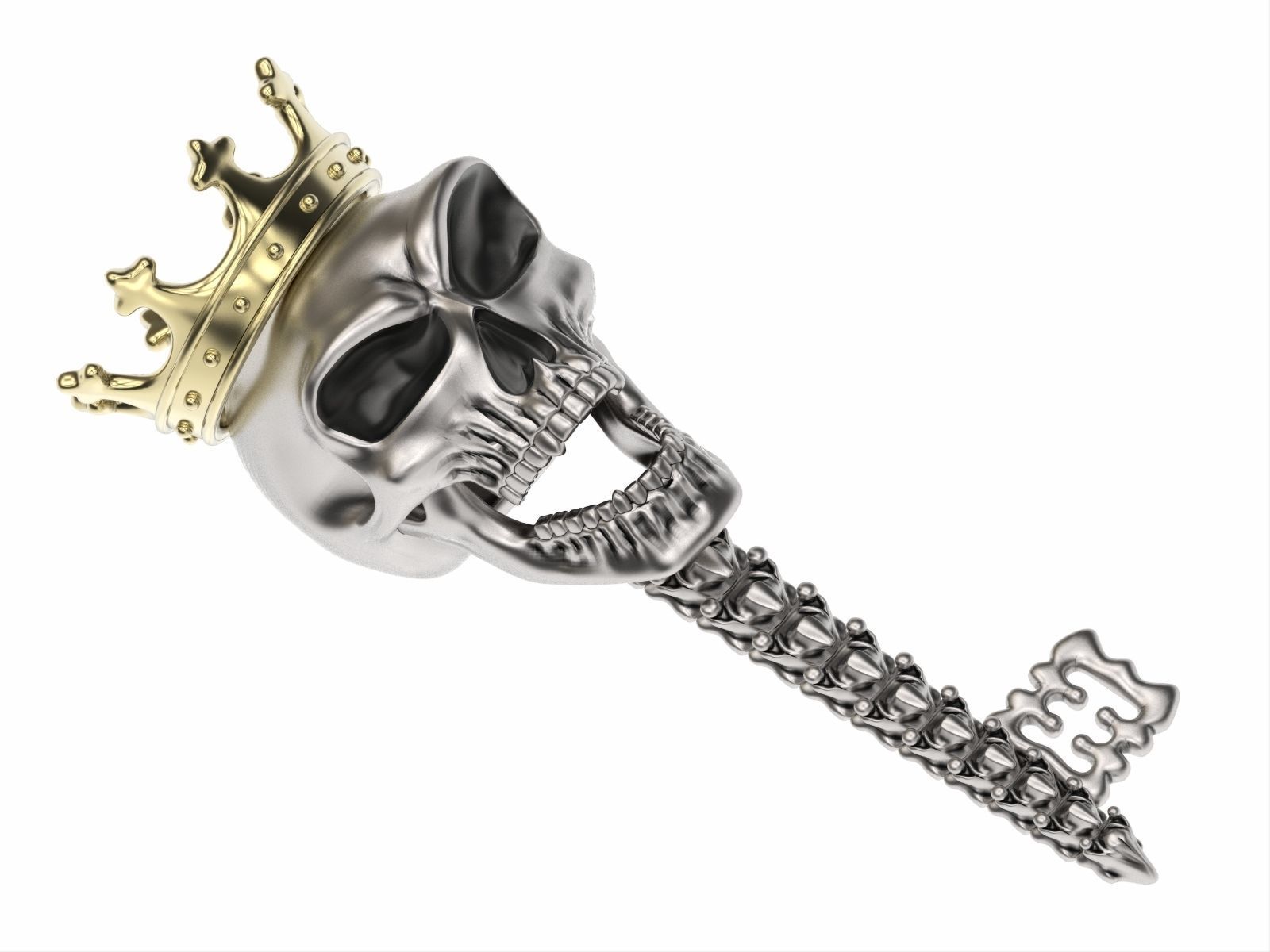 Jewelry skull pendant Skeleton key necklace Gothic biker jewelry 3D print model_12