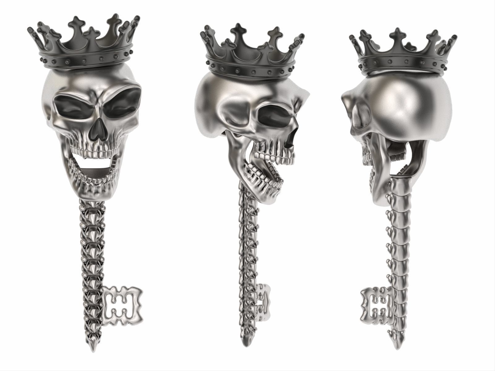 Jewelry skull pendant Skeleton key necklace Gothic biker jewelry 3D print model_14