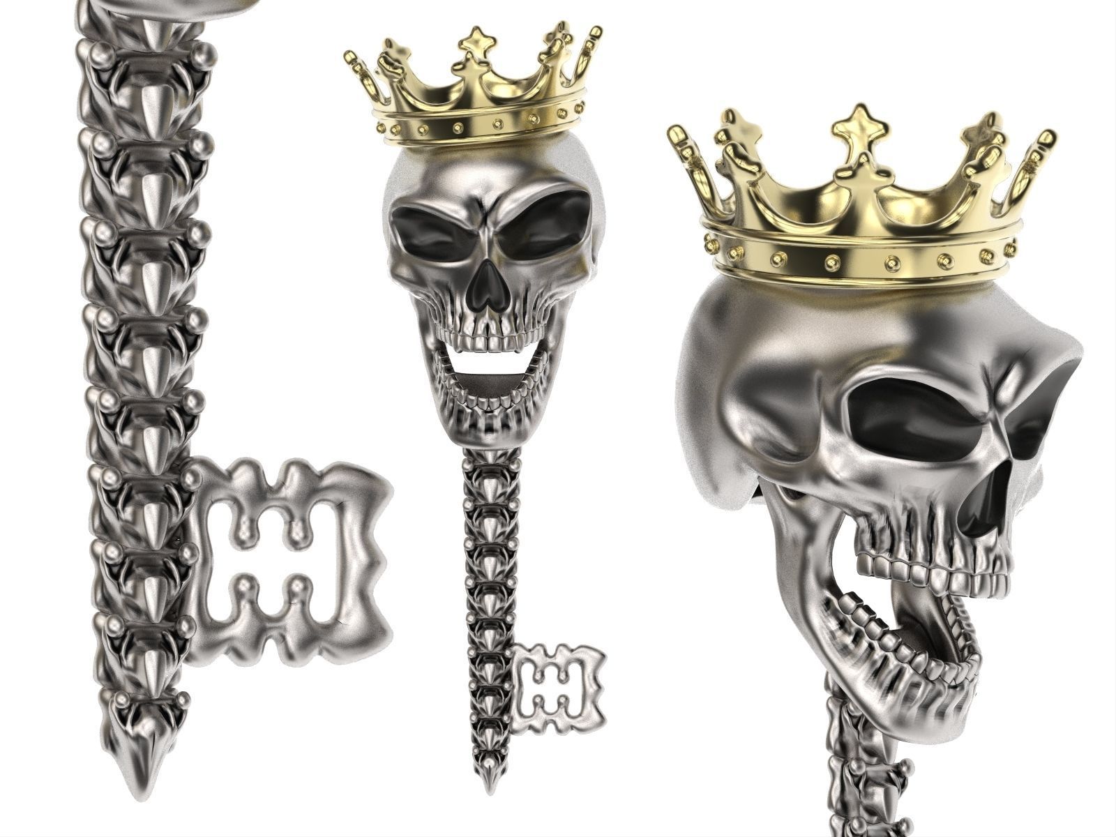 Jewelry skull pendant Skeleton key necklace Gothic biker jewelry 3D print model_1