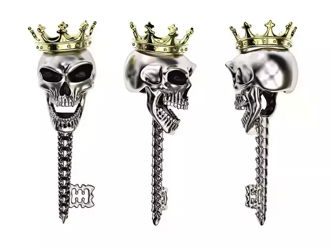 Jewelry skull pendant Skeleton key necklace Gothic biker jewelry 3D print model