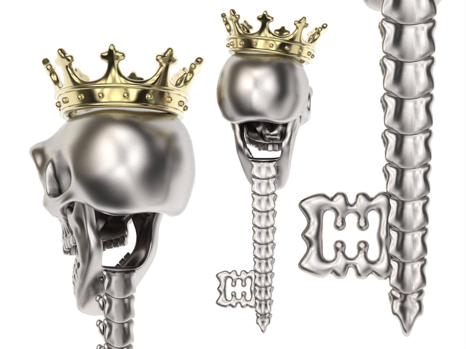 Jewelry skull pendant Skeleton key necklace Gothic biker jewelry 3D print model_2