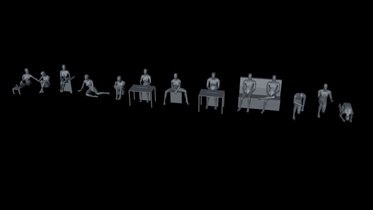 10 Sitting and 3 Kneeing People MInimalist Low-poly 3D model_8