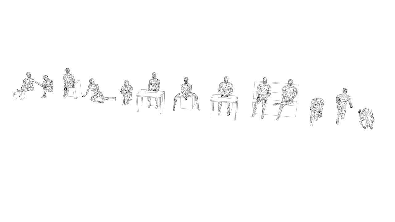 10 Sitting and 3 Kneeing People MInimalist Low-poly 3D model_9