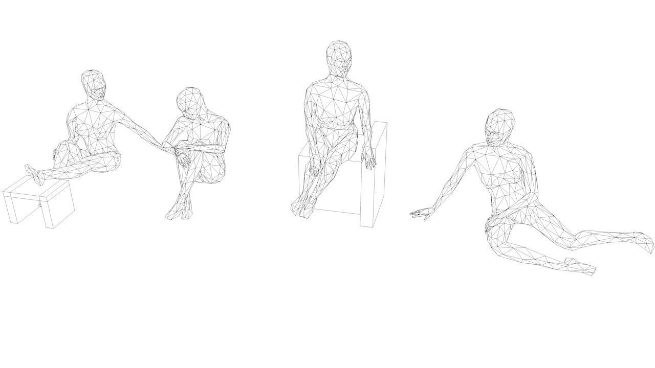 10 Sitting and 3 Kneeing People MInimalist Low-poly 3D model_10