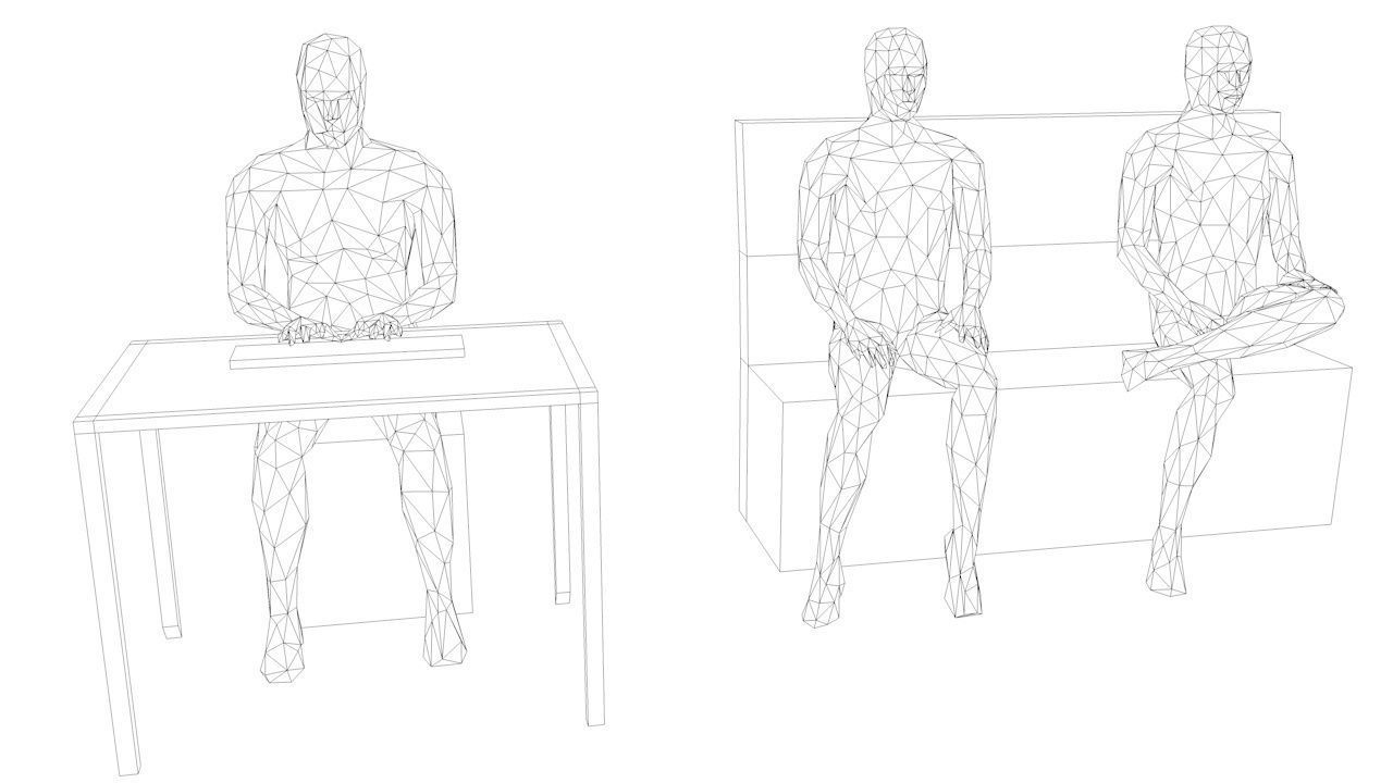 10 Sitting and 3 Kneeing People MInimalist Low-poly 3D model_12