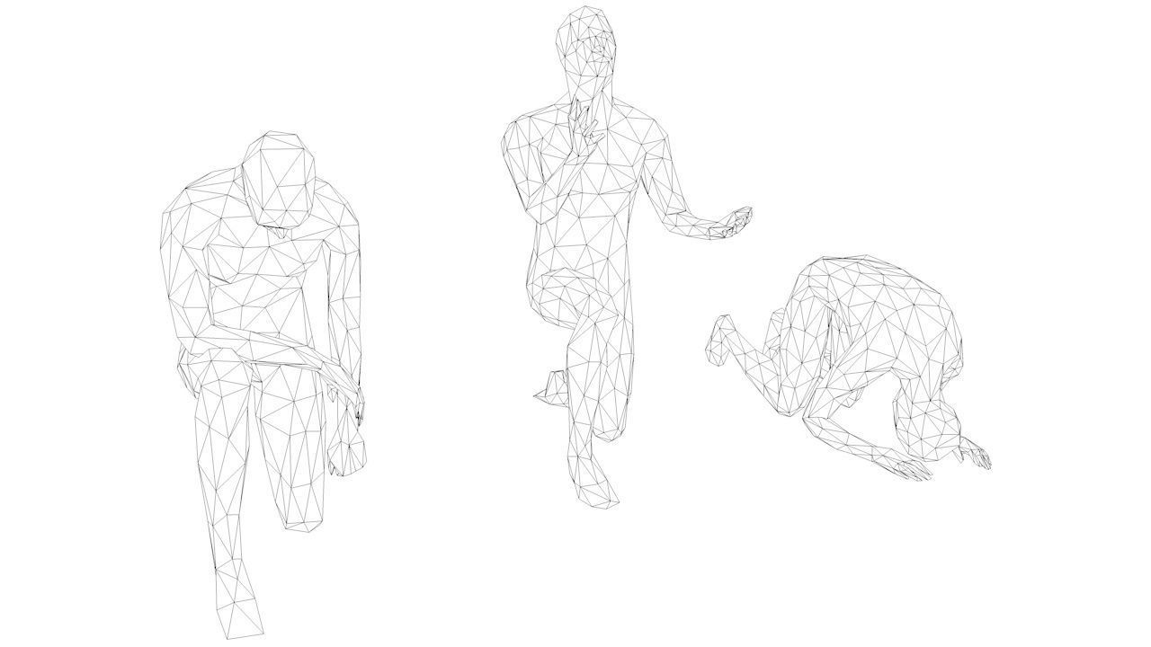 10 Sitting and 3 Kneeing People MInimalist Low-poly 3D model_13