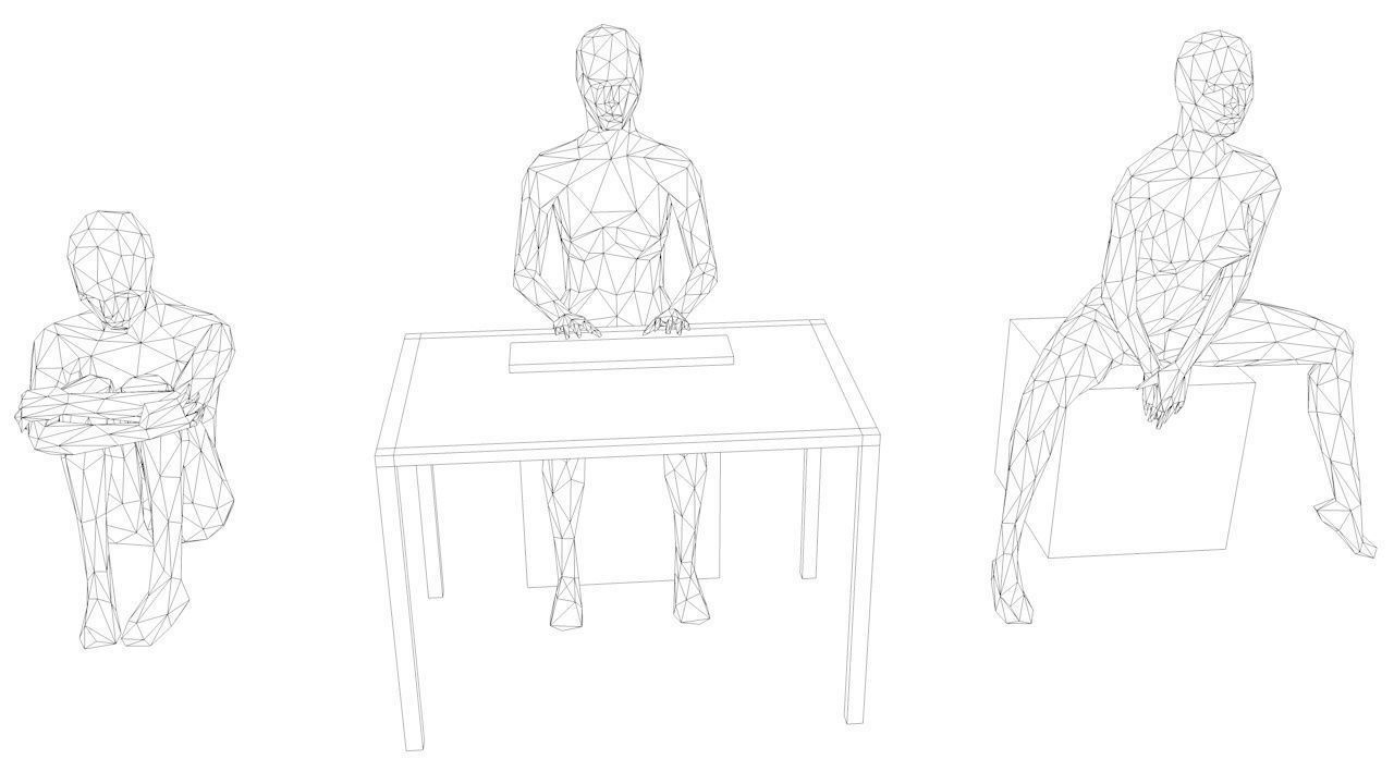 10 Sitting and 3 Kneeing People MInimalist Low-poly 3D model_11