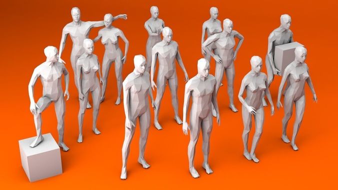 13 Standing People MInimalist Low-poly 3D model