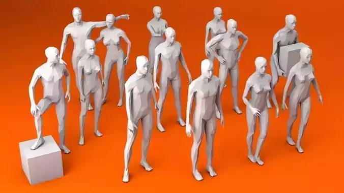 13 Standing People MInimalist Low-poly 3D model