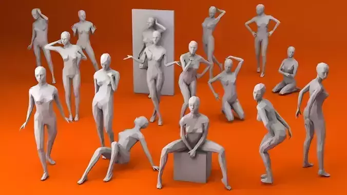 16 Sexy Women Lowpoly People Minimalist Low-poly 3D model