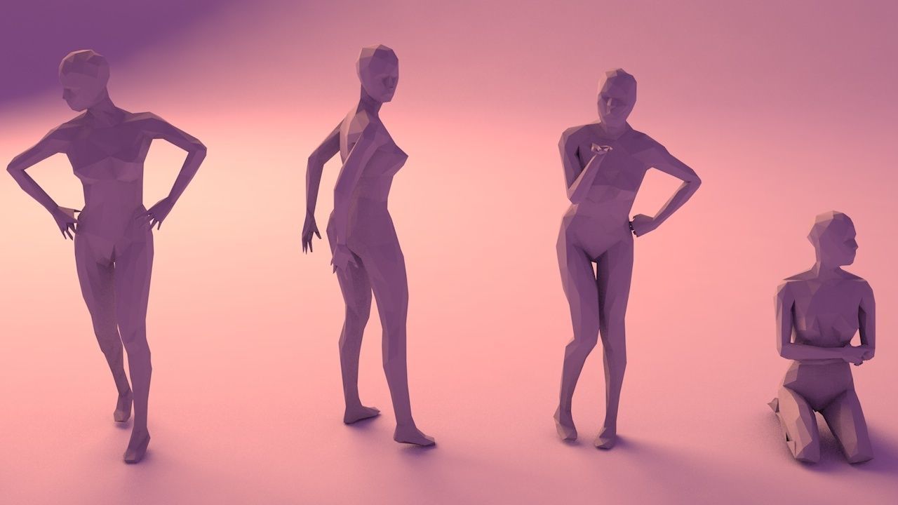 16 Sexy Women Lowpoly People Minimalist Low-poly 3D model_9