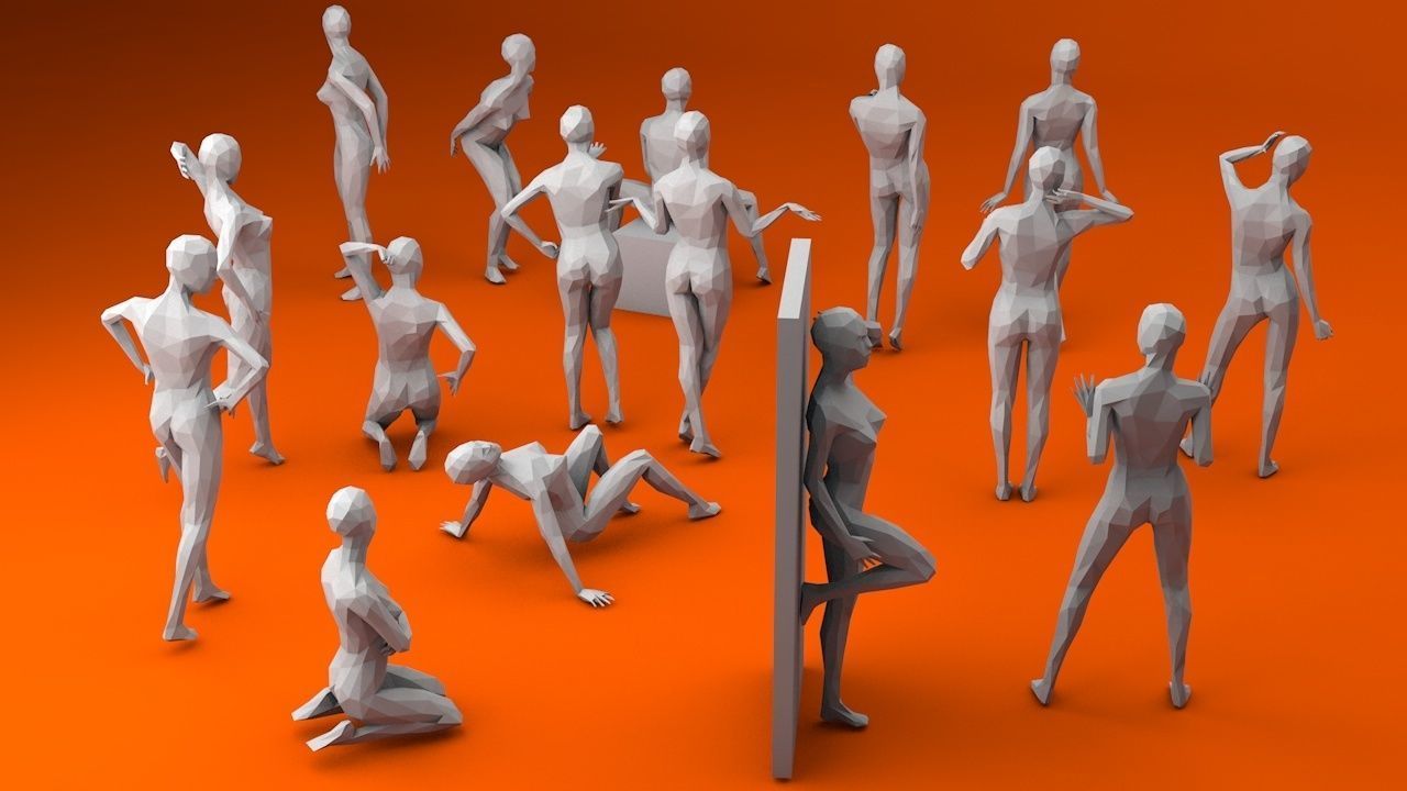 16 Sexy Women Lowpoly People Minimalist Low-poly 3D model_1