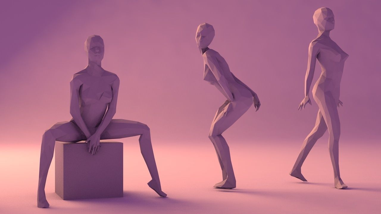 16 Sexy Women Lowpoly People Minimalist Low-poly 3D model_7