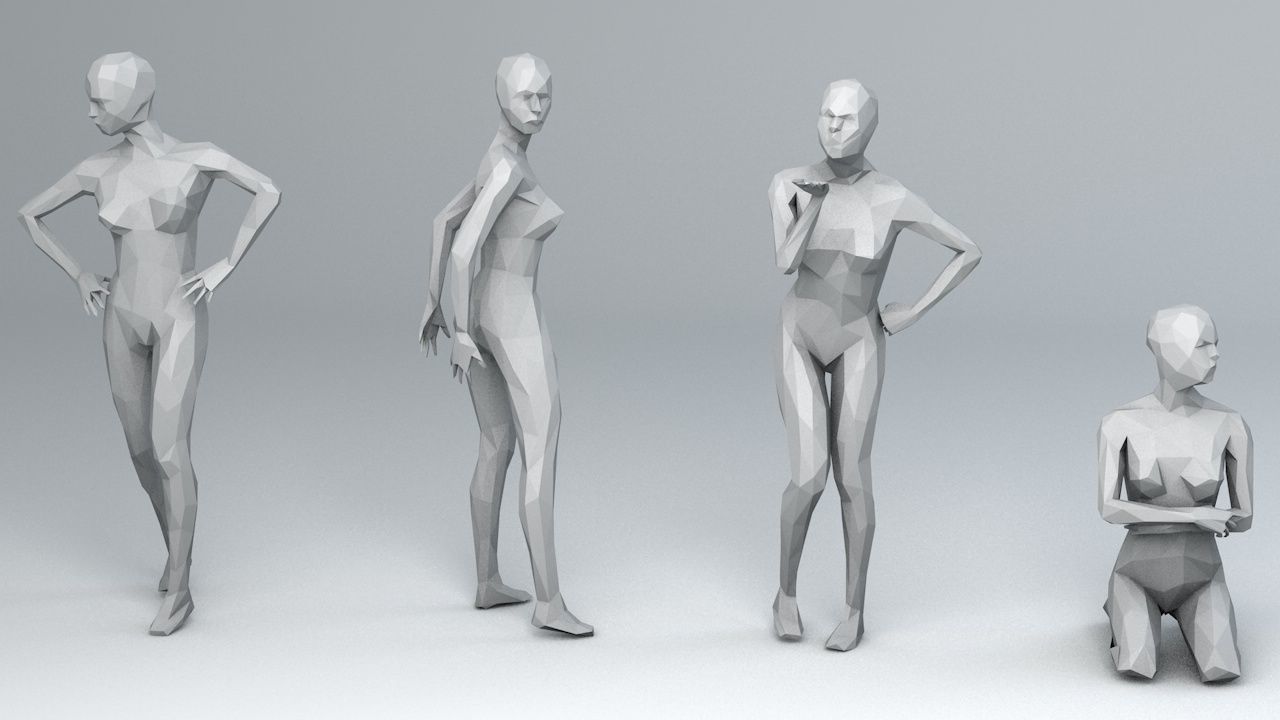 16 Sexy Women Lowpoly People Minimalist Low-poly 3D model_13