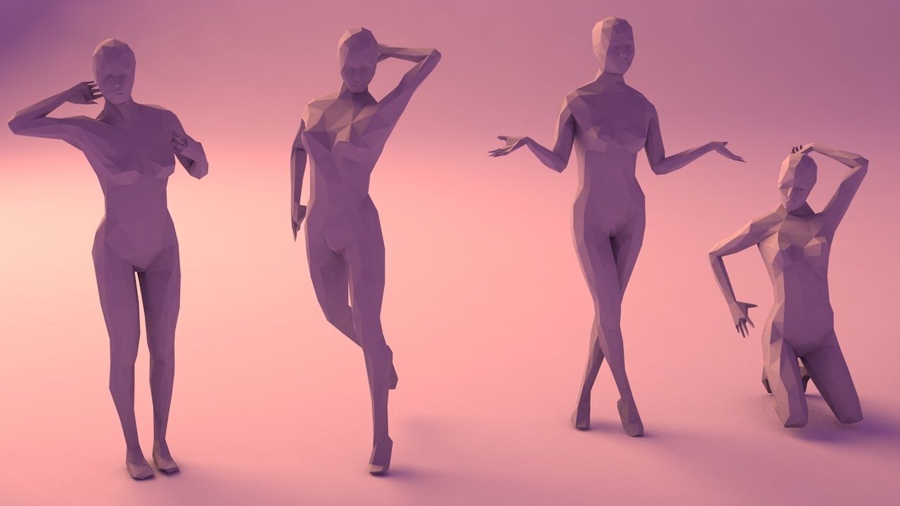 16 Sexy Women Lowpoly People Minimalist Low-poly 3D model_8