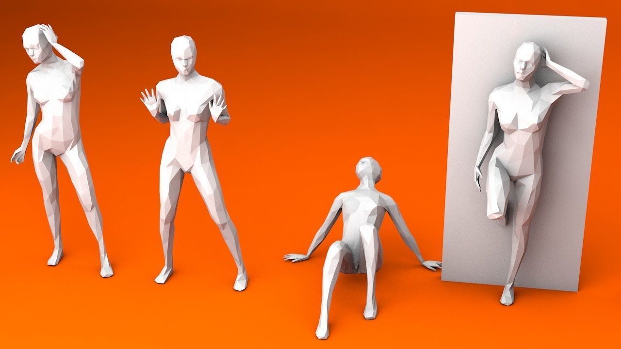 16 Sexy Women Lowpoly People Minimalist Low-poly 3D model_2