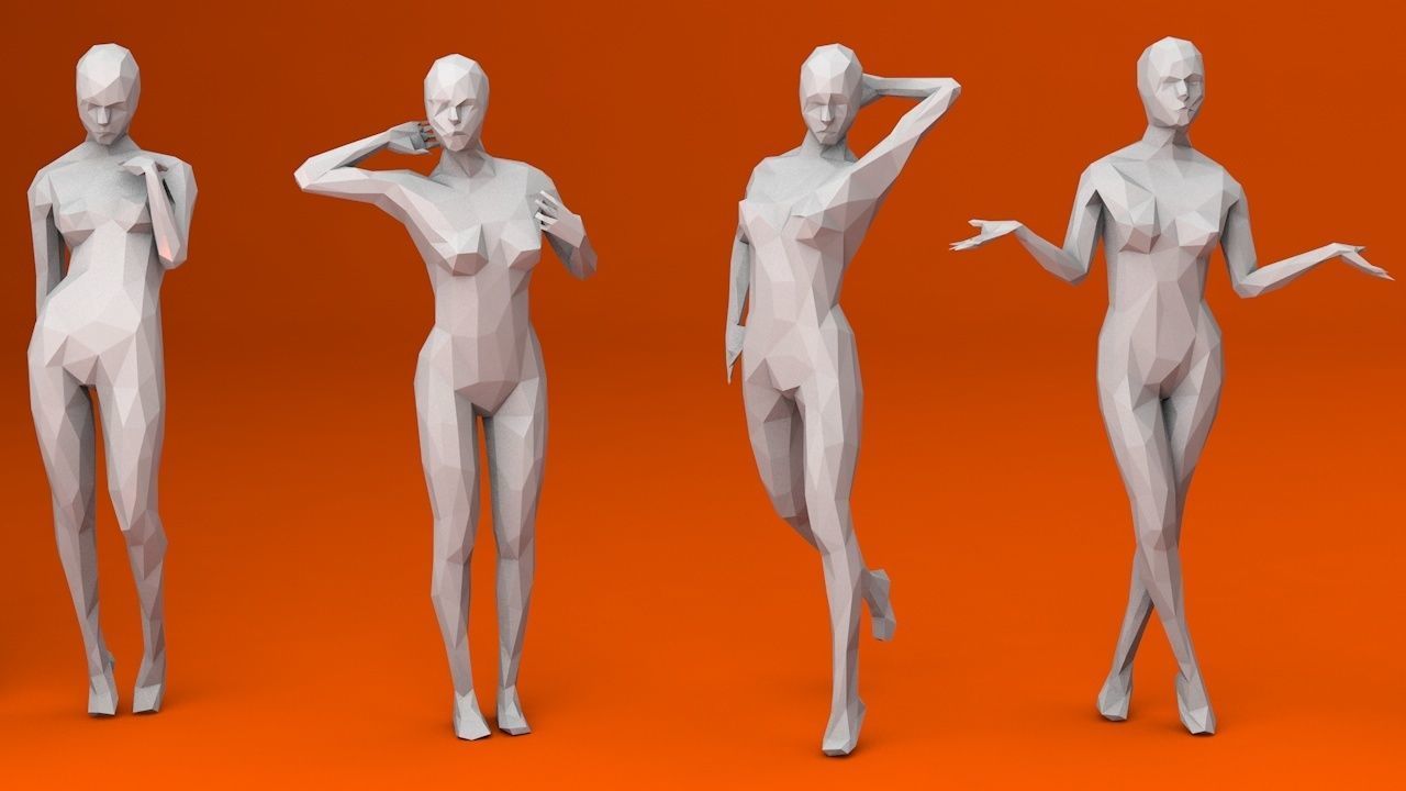 16 Sexy Women Lowpoly People Minimalist Low-poly 3D model_4