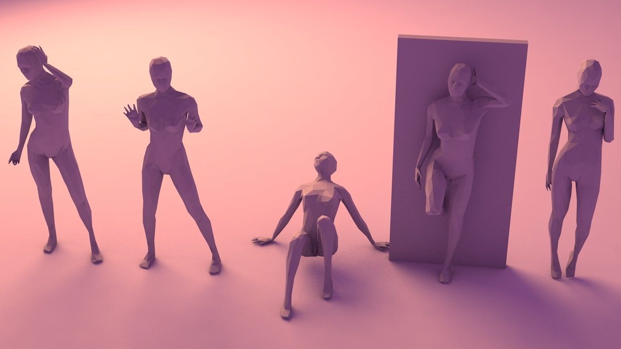 16 Sexy Women Lowpoly People Minimalist Low-poly 3D model_6