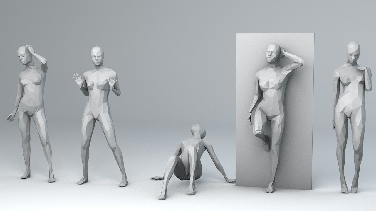 16 Sexy Women Lowpoly People Minimalist Low-poly 3D model_10