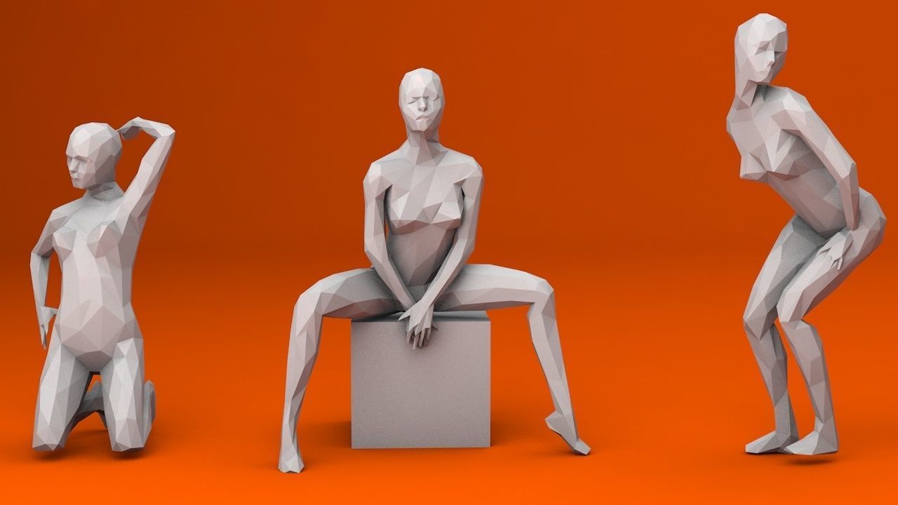 16 Sexy Women Lowpoly People Minimalist Low-poly 3D model_3