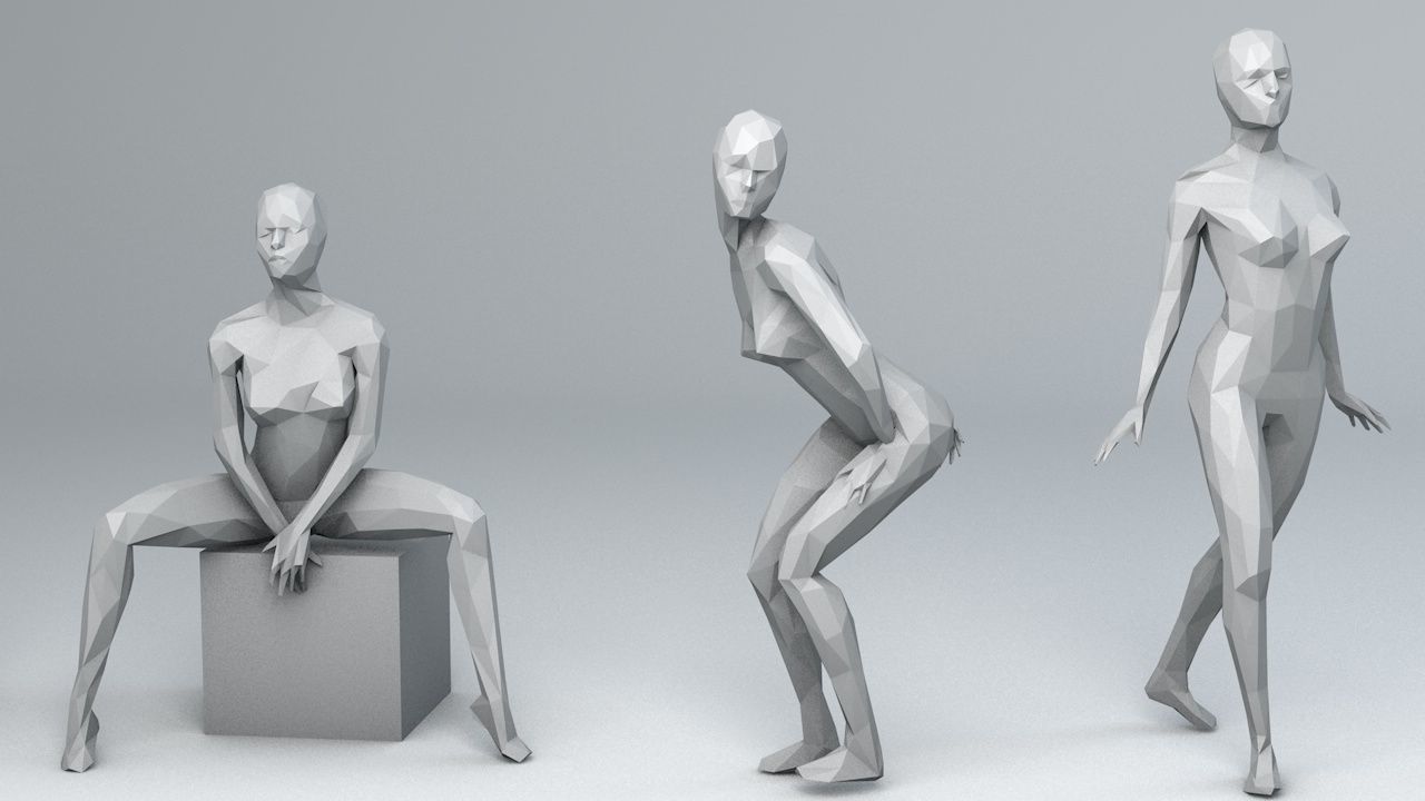 16 Sexy Women Lowpoly People Minimalist Low-poly 3D model_12