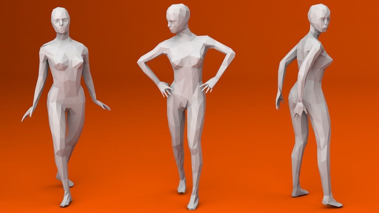 16 Sexy Women Lowpoly People Minimalist Low-poly 3D model_5