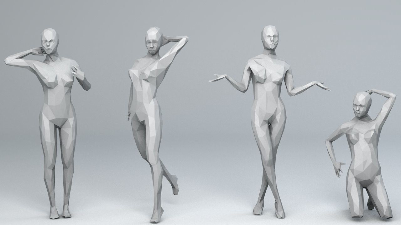 16 Sexy Women Lowpoly People Minimalist Low-poly 3D model_11