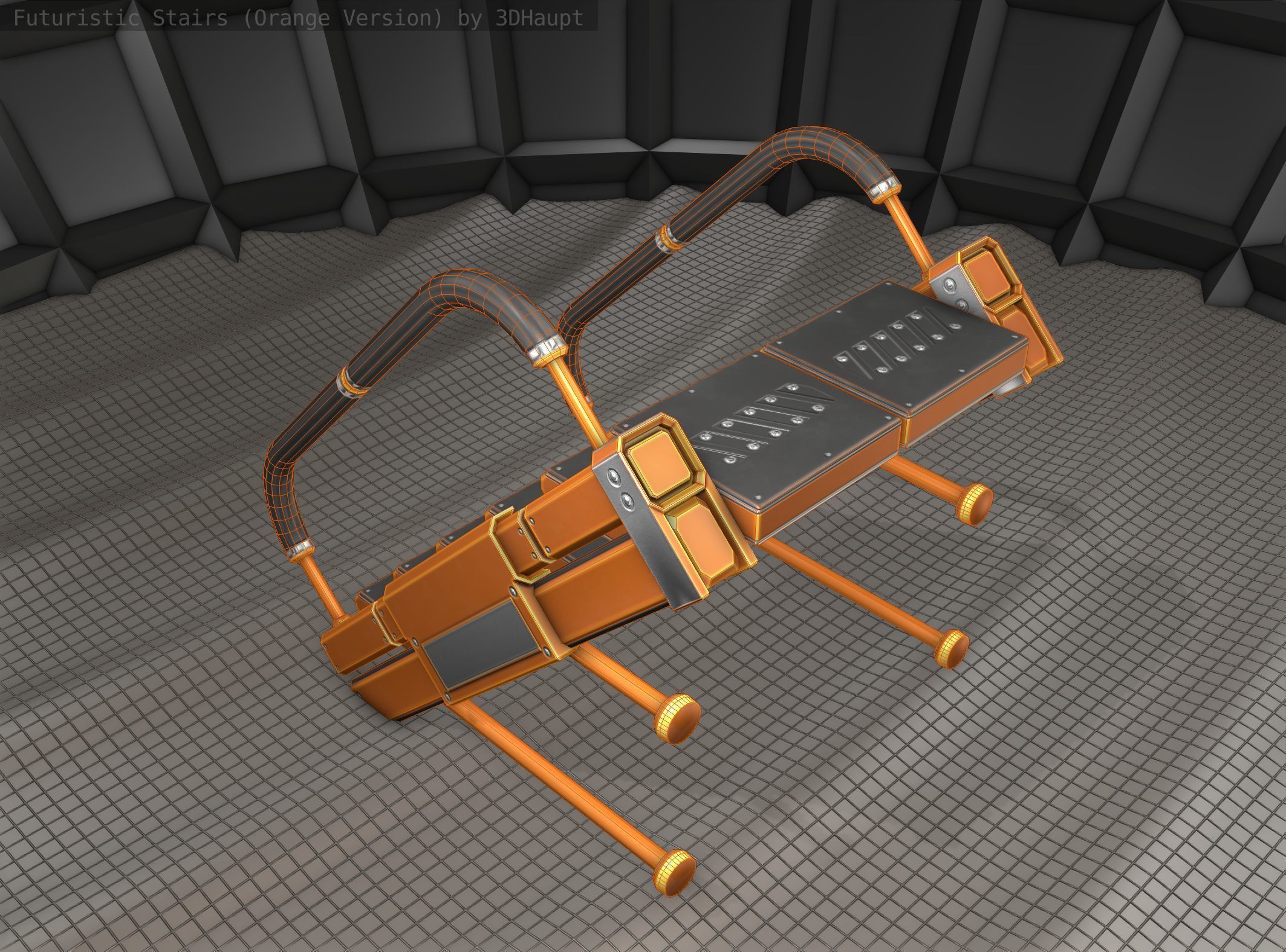 Sci-Fi Stairs - 5 - Orange Version  Low-poly 3D model_2