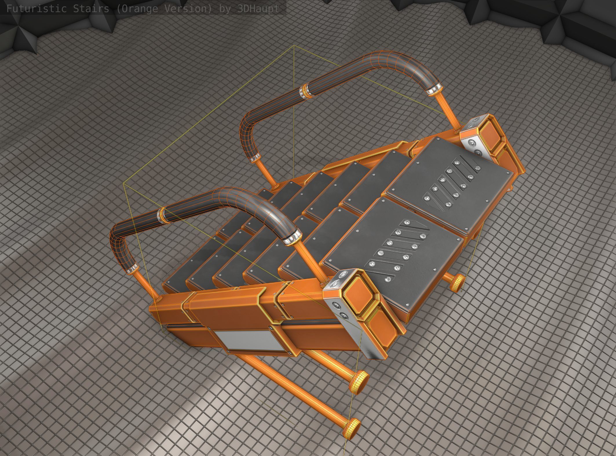 Sci-Fi Stairs - 5 - Orange Version  Low-poly 3D model_17