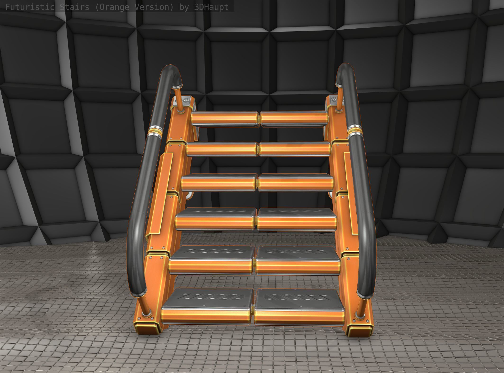 Sci-Fi Stairs - 5 - Orange Version  Low-poly 3D model_14