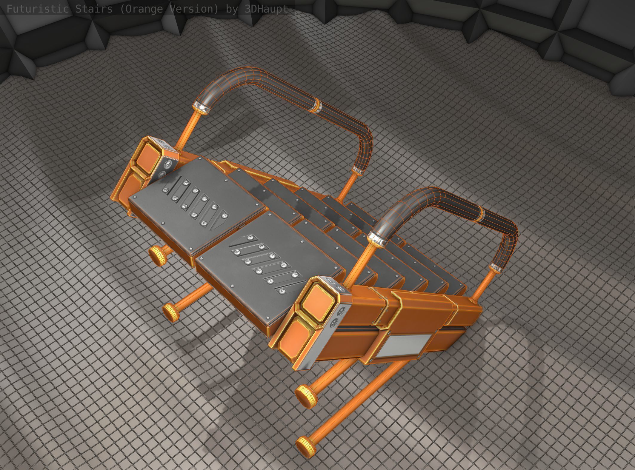 Sci-Fi Stairs - 5 - Orange Version  Low-poly 3D model_18