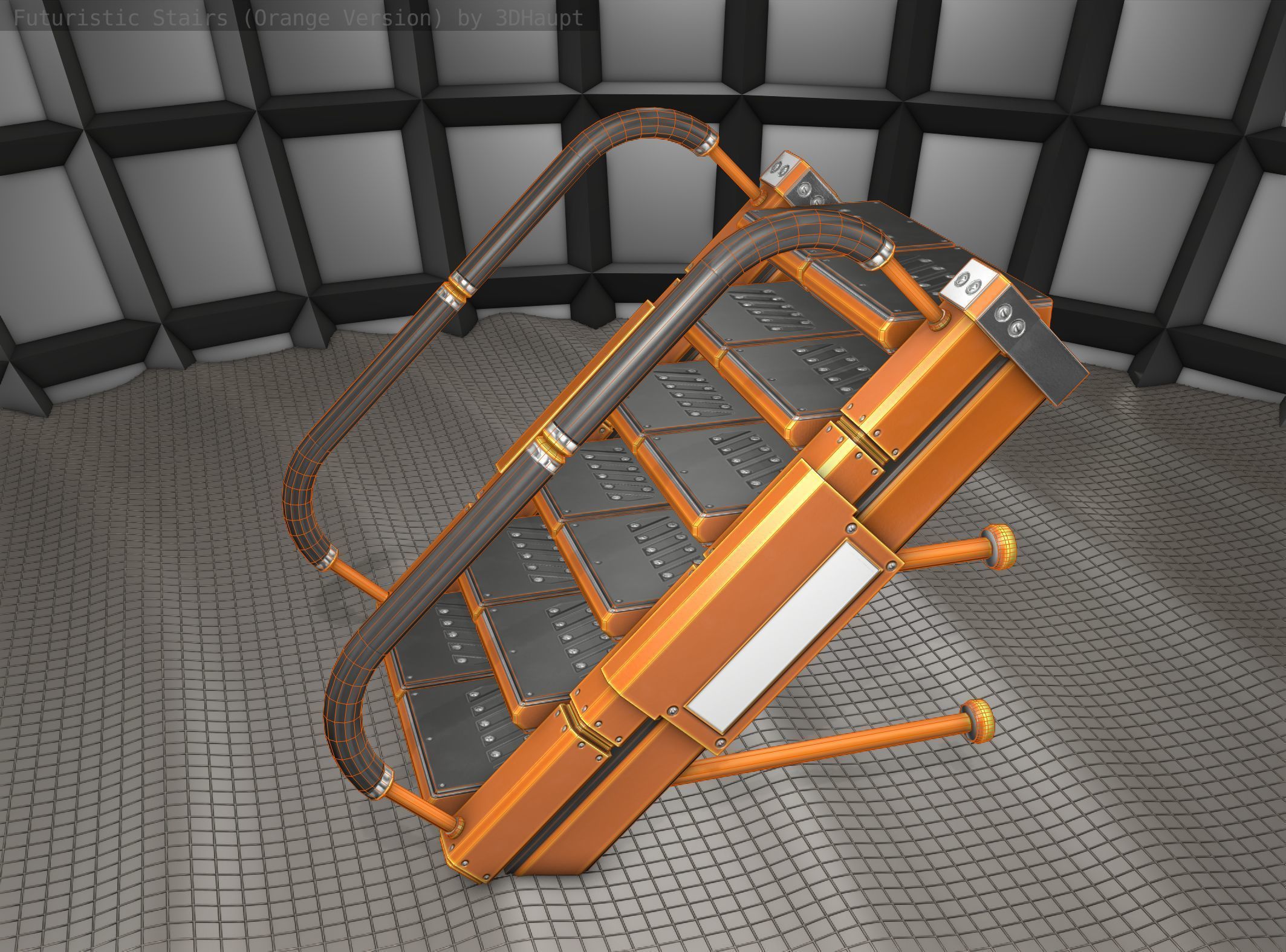 Sci-Fi Stairs - 5 - Orange Version  Low-poly 3D model_24