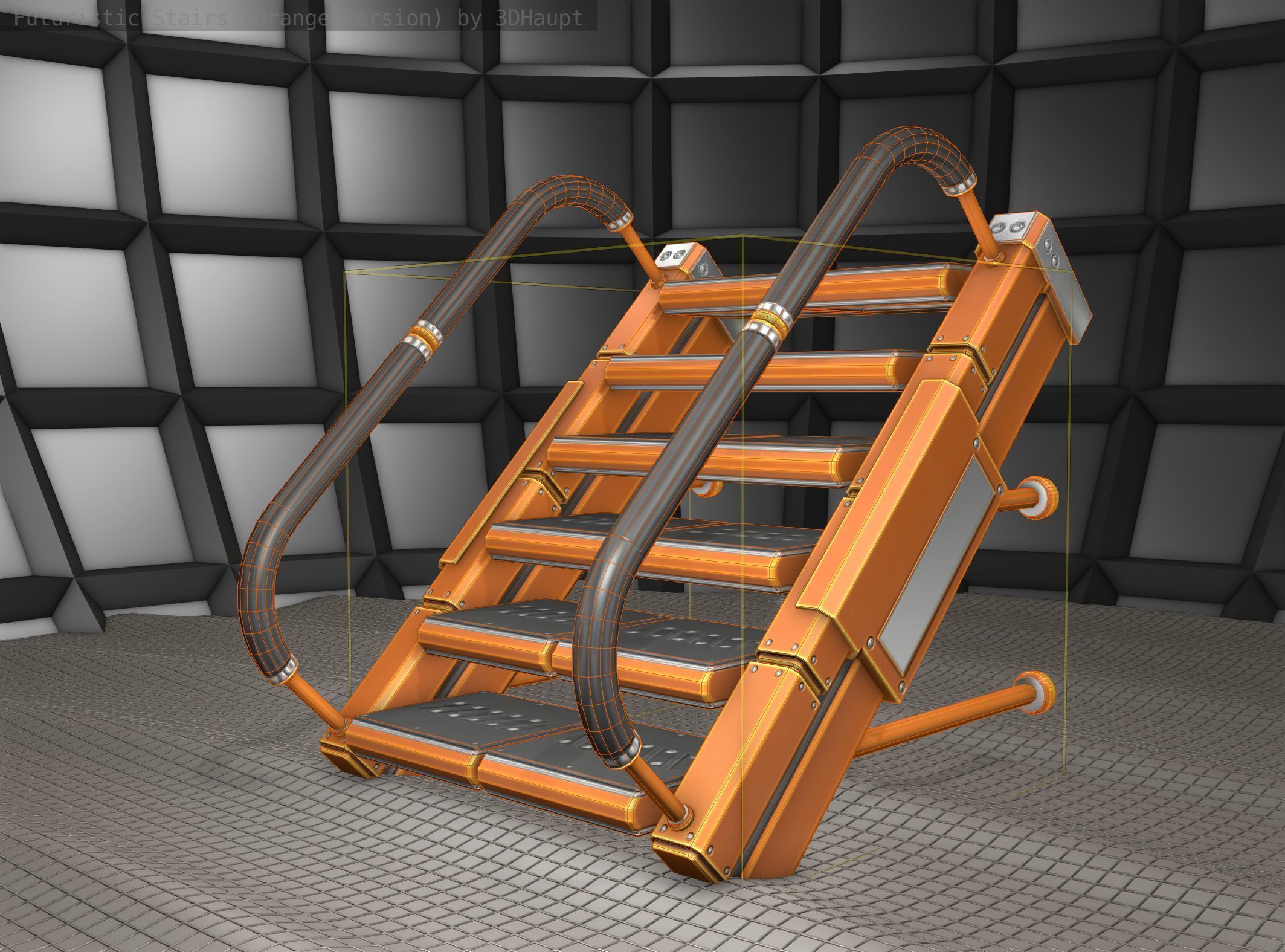 Sci-Fi Stairs - 5 - Orange Version  Low-poly 3D model_10