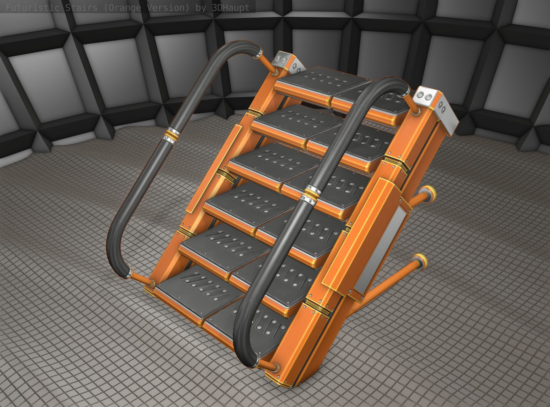 Sci-Fi Stairs - 5 - Orange Version  Low-poly 3D model_9