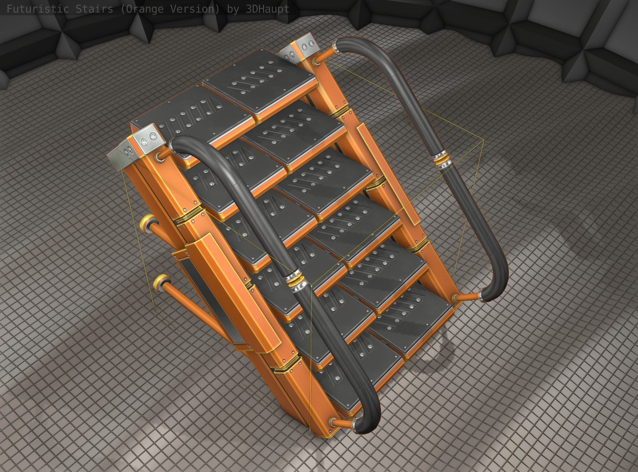 Sci-Fi Stairs - 5 - Orange Version  Low-poly 3D model_19