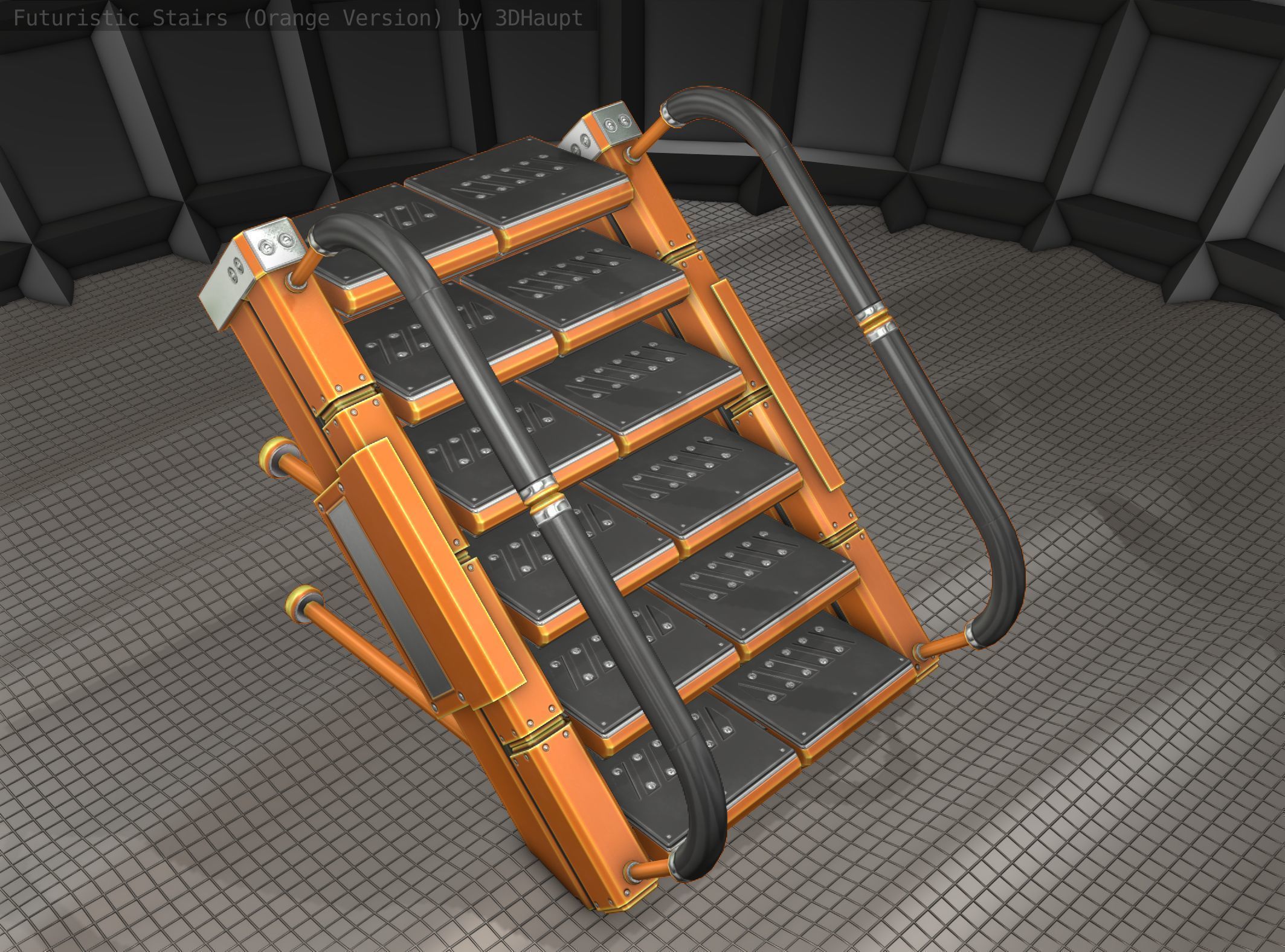 Sci-Fi Stairs - 5 - Orange Version  Low-poly 3D model_7