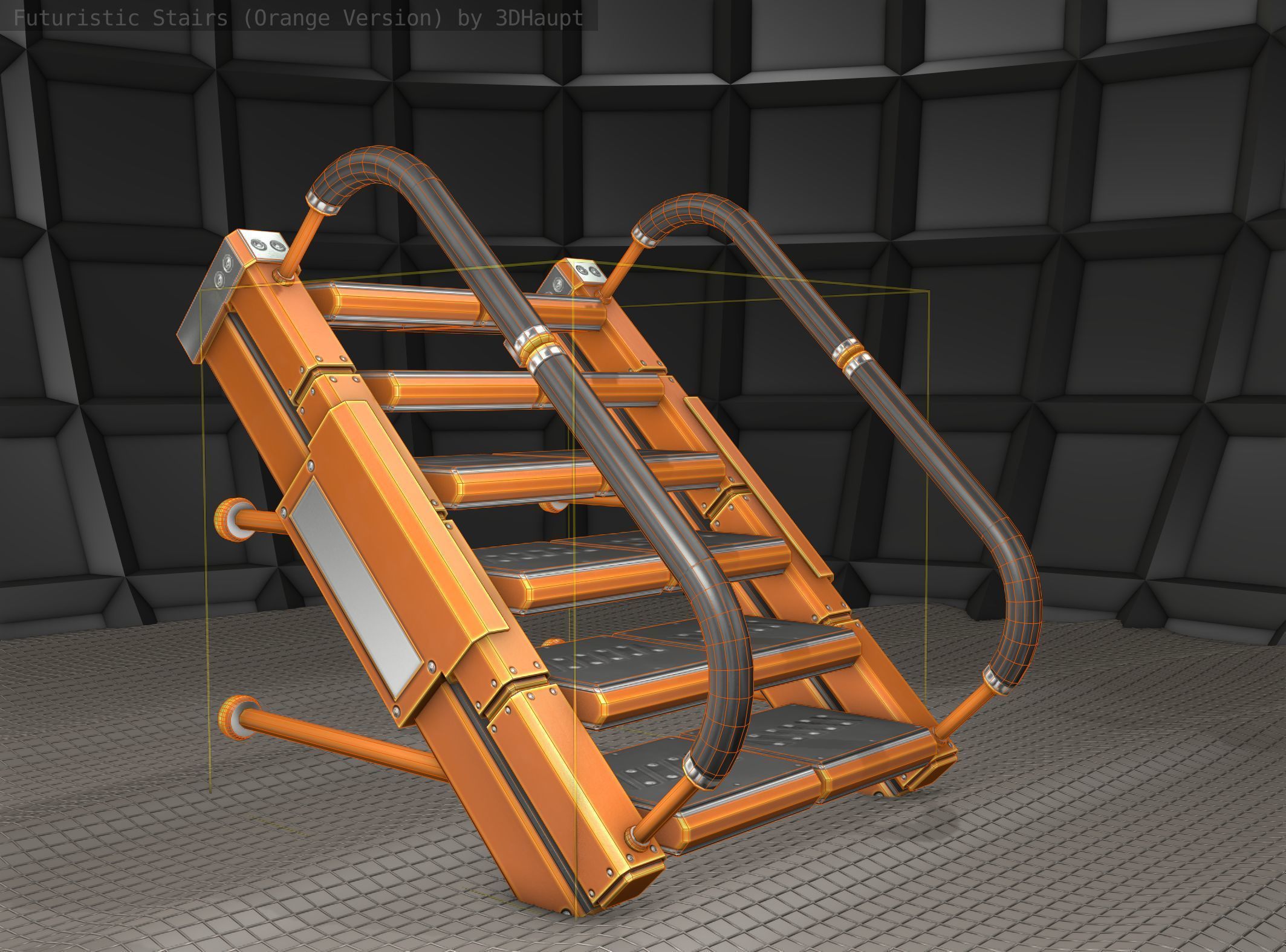 Sci-Fi Stairs - 5 - Orange Version  Low-poly 3D model_13