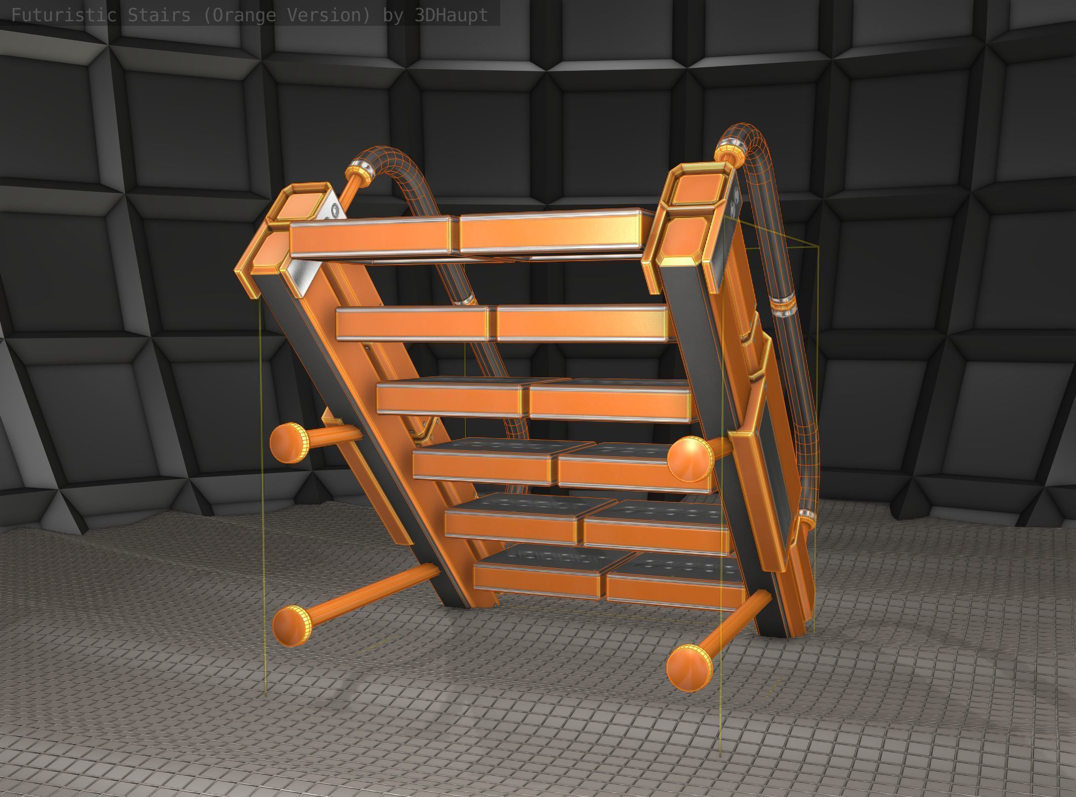 Sci-Fi Stairs - 5 - Orange Version  Low-poly 3D model_5