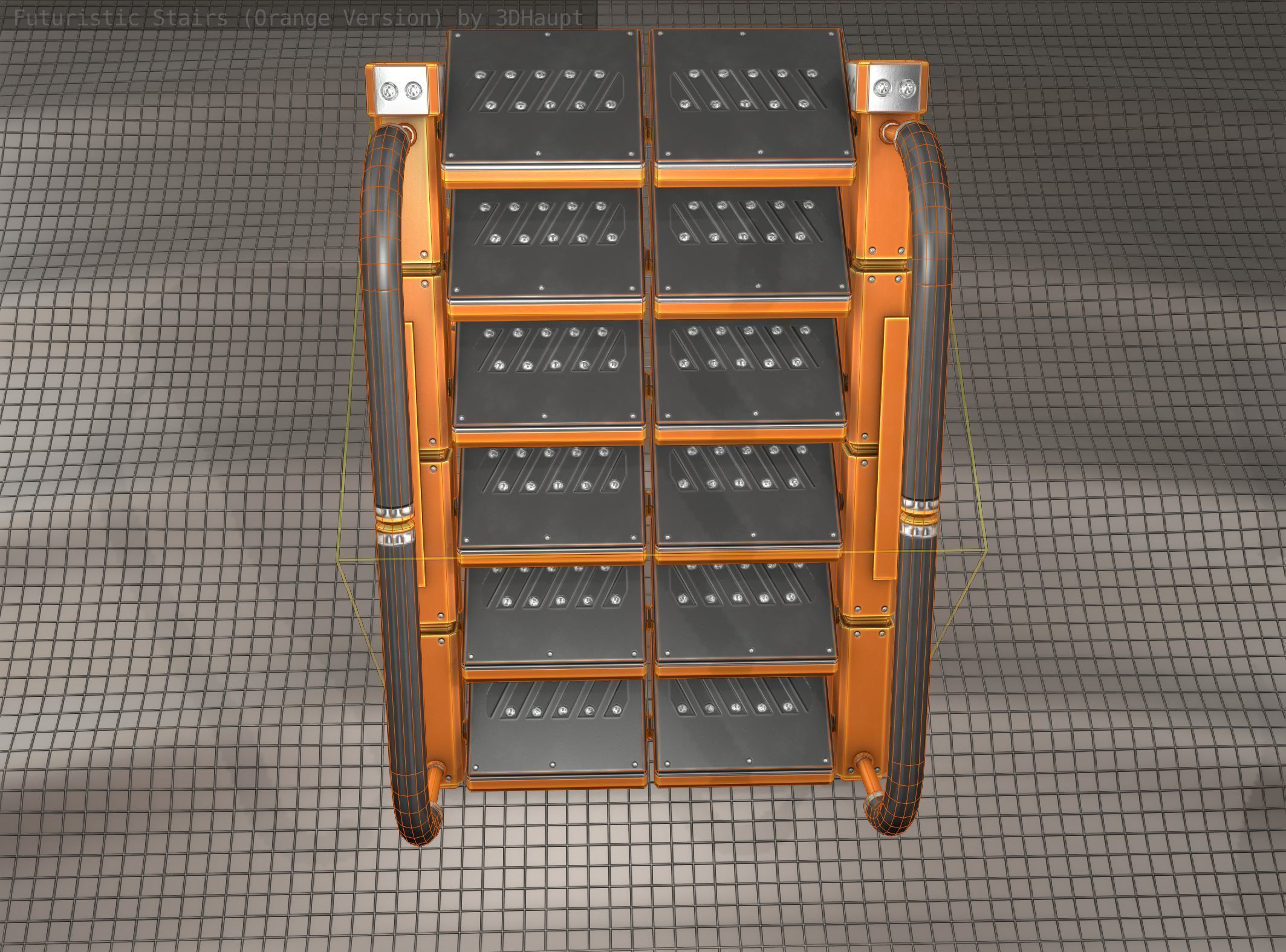 Sci-Fi Stairs - 5 - Orange Version  Low-poly 3D model_15