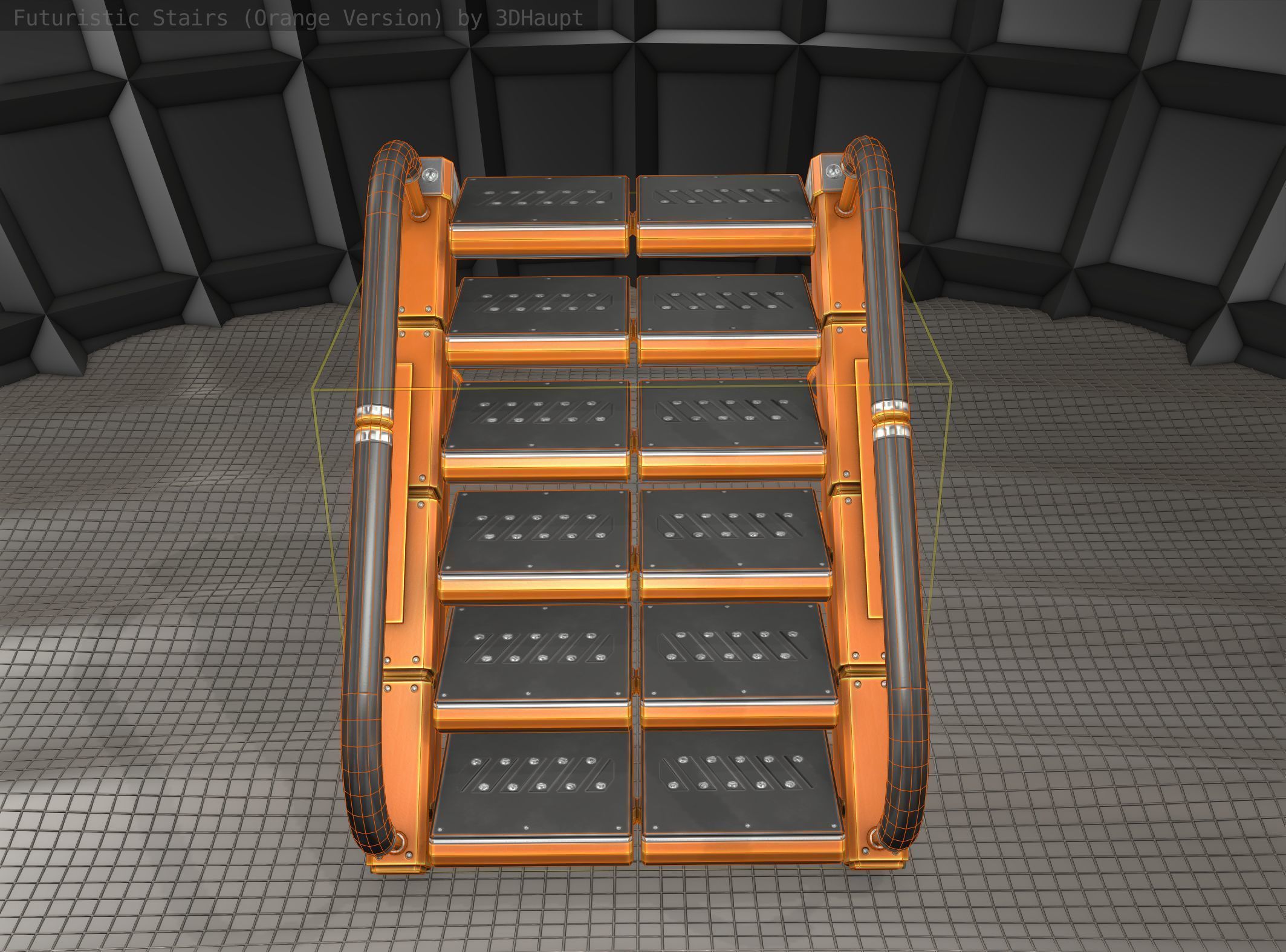 Sci-Fi Stairs - 5 - Orange Version  Low-poly 3D model_8